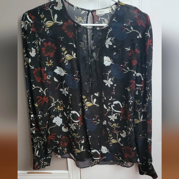 A.L.C. Silk Top with Lace Inlay Size 10 - Picture 1 of 7